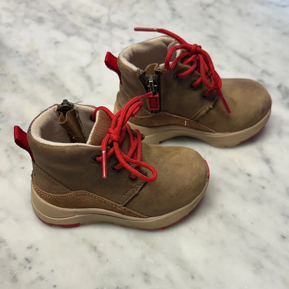 Brown Ugg Boots with Red Accents